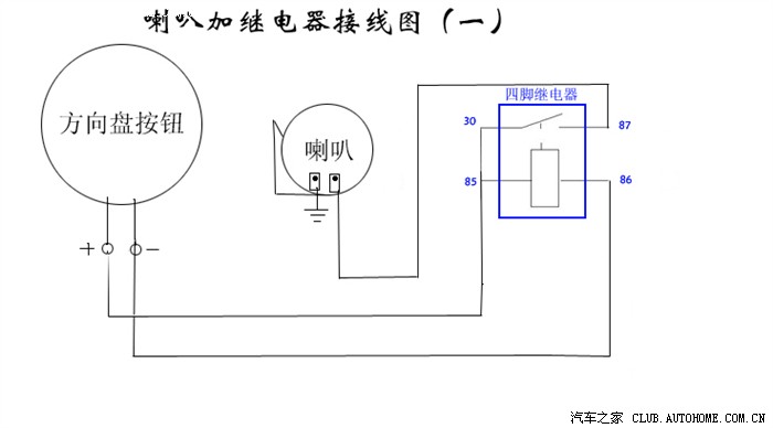 喇叭加继电器接线图