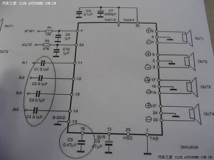 tda7850引脚功能图,tda7850功放电路图 我也来.frv cd机更换ta8264ahq为tda7850,多图