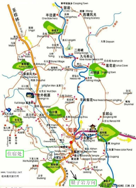 阳朔附近的景点分布,人造景点很多,注意选择