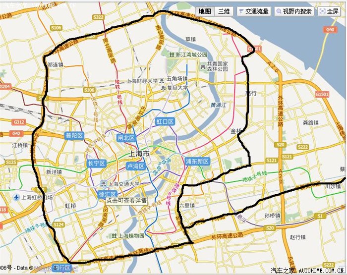 看到好多人问关于沪c限行区域问题,发个图,直观点.