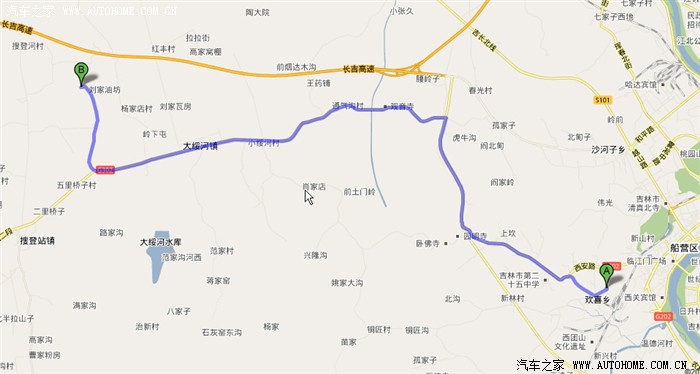 从东北电力大学出发,经冯家屯,西安路,环城高速,国道g302 !