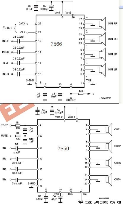 tda7850引脚功能图,tda7850功放电路图 哪些车型原车音响的功放ic可以改为tda7850 tda7854?