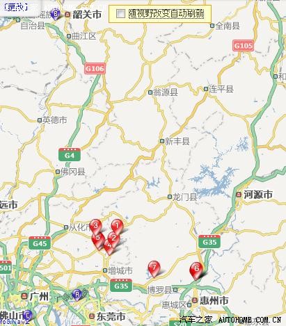 求广东韶关至广东惠州走国道省道的路状图片