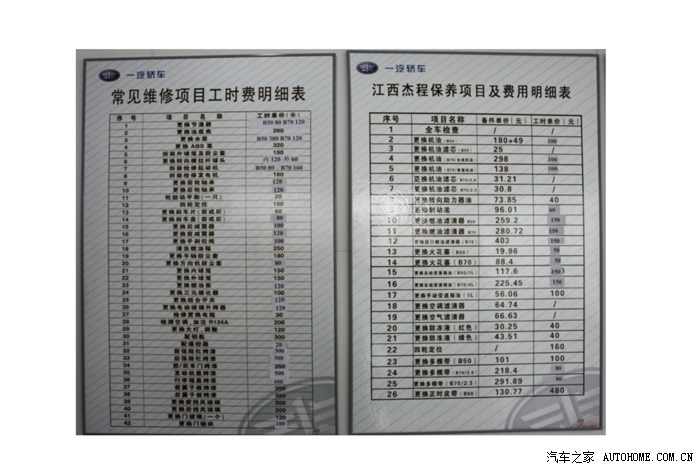 【图】奔腾最新常见维修项目工时费明细表_奔