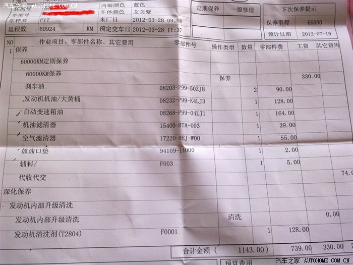 【图】6W公里保养清单,4S做的。被宰的感觉真