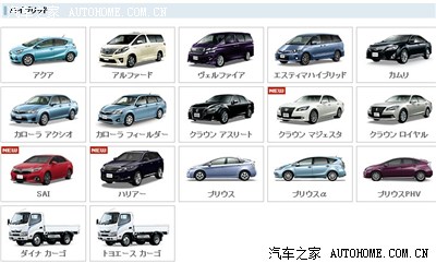 日本丰田在售hybrid车型一览