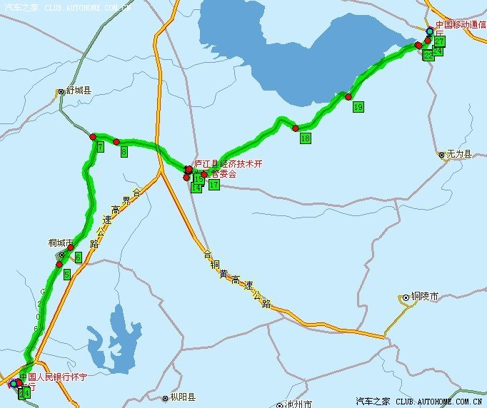 在从巢湖市走省道316,过庐江,往国道206上走,上了国道一直往南过桐城
