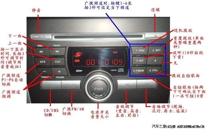 求2010款v3菱悦收音机按键说明