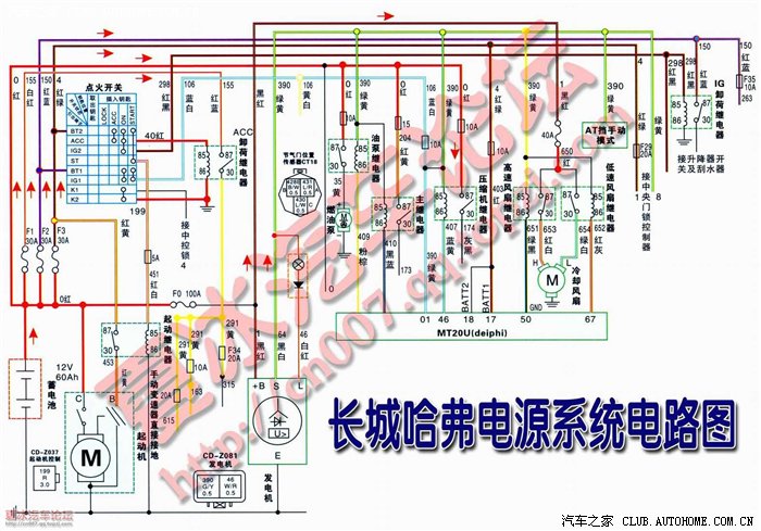 长城哈弗发动机电源系统电路图