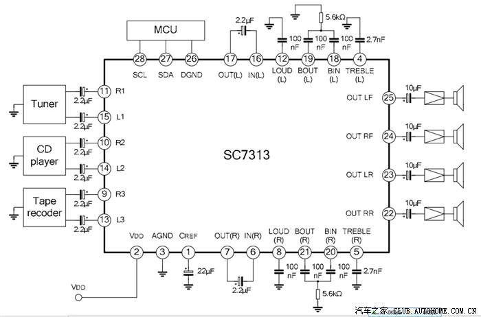 上传sc7313典型电路图,给aux加装者参考