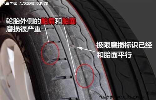 胎面磨到和磨损标记平行.就要考虑换轮胎了.