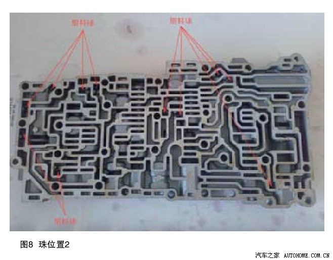 a960e自动变速器阀体珠位置如图7和图8所示.