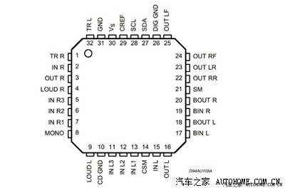 音频处理ic是tda7342,13脚为收音机左声道输入,7脚为收音机右声道输入