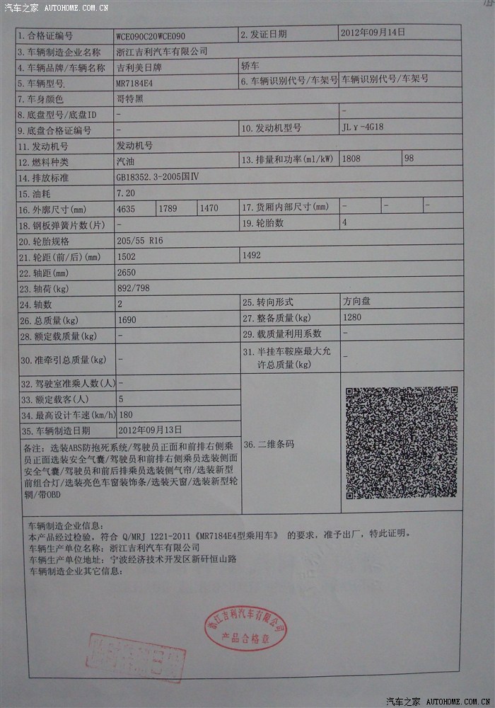 请问买车的合格证啥样子?是车辆一致性证书?