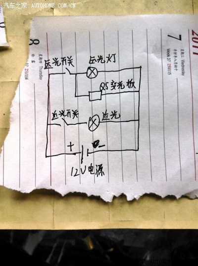 时远光开关是闭合,只开近光时近光开关闭合,你的透镜按在了近光灯上